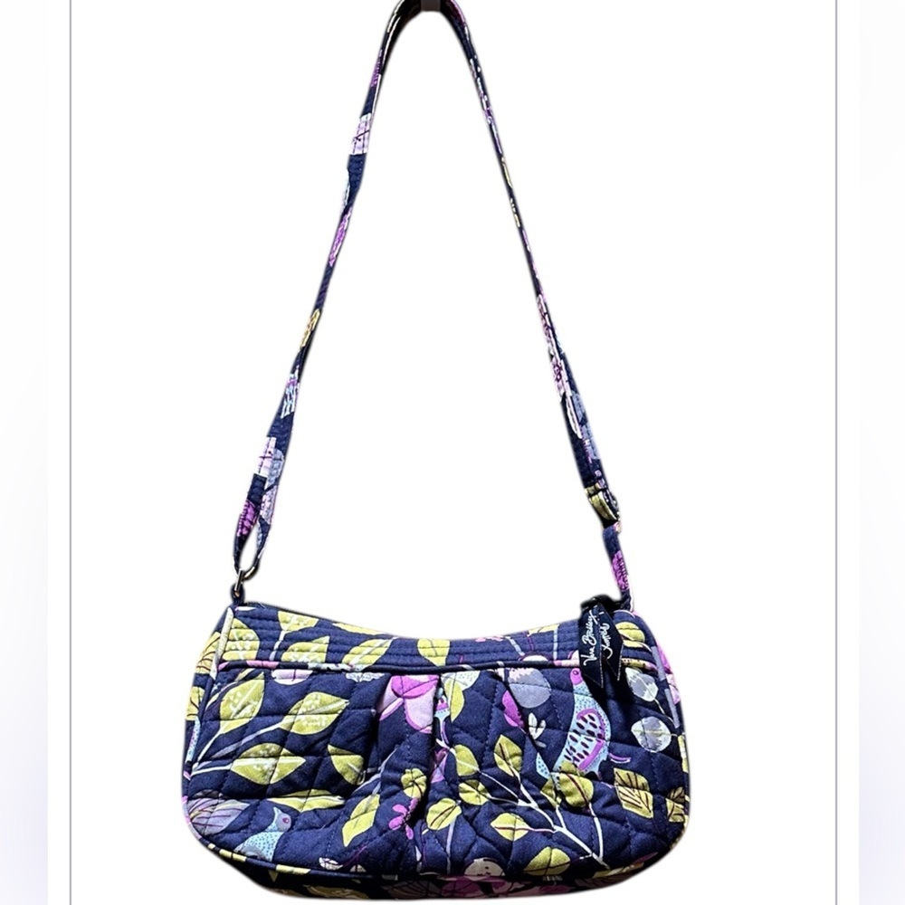 EUC Vera Bradley Navy and Lime Leaf Shoulder Bag